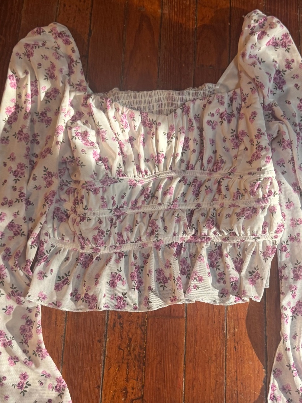 Floral smocked blouse womens top bell sleeves lightweight
